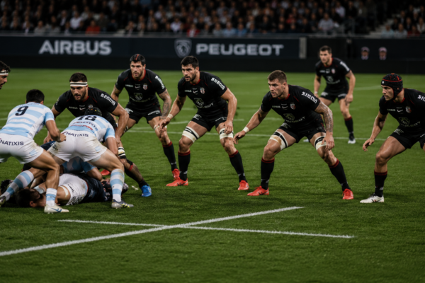 Rugby defensive ruck structure with organised defensive line