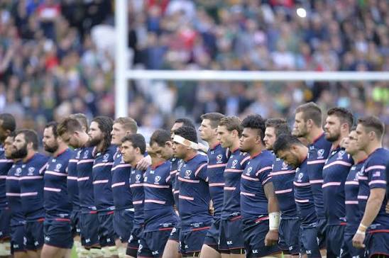 USA rugby players standing together before an international match